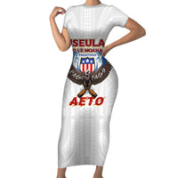 American Samoa Fautasi Short Sleeve Bodycon Dress Pago Pago Aeto and Iseula o le Moana of Fagatogo White Color LT03 Long Dress White - Polynesian Pride