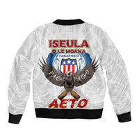 American Samoa Fautasi Sleeve Zip Bomber Jacket Pago Pago Aeto and Iseula o le Moana of Fagatogo White Color LT03 - Polynesian Pride