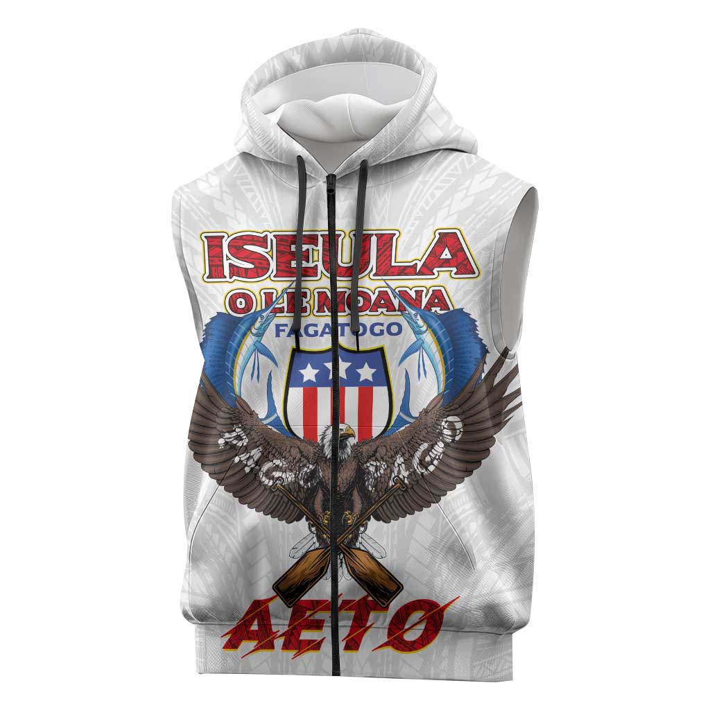American Samoa Fautasi Sleeveless Zip Hoodie Pago Pago Aeto and Iseula o le Moana of Fagatogo White Color LT03 White - Polynesian Pride
