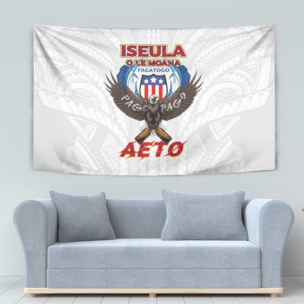 American Samoa Fautasi Tapestry Pago Pago Aeto and Iseula o le Moana of Fagatogo White Color LT03 - Polynesian Pride