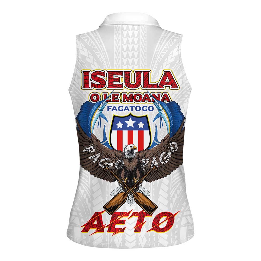 American Samoa Fautasi Women Sleeveless Polo Shirt Pago Pago Aeto and Iseula o le Moana of Fagatogo White Color LT03 - Polynesian Pride