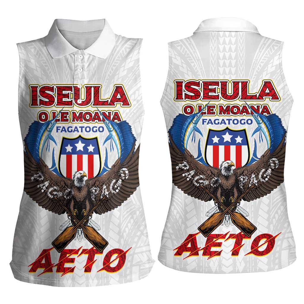 American Samoa Fautasi Women Sleeveless Polo Shirt Pago Pago Aeto and Iseula o le Moana of Fagatogo White Color LT03 - Polynesian Pride