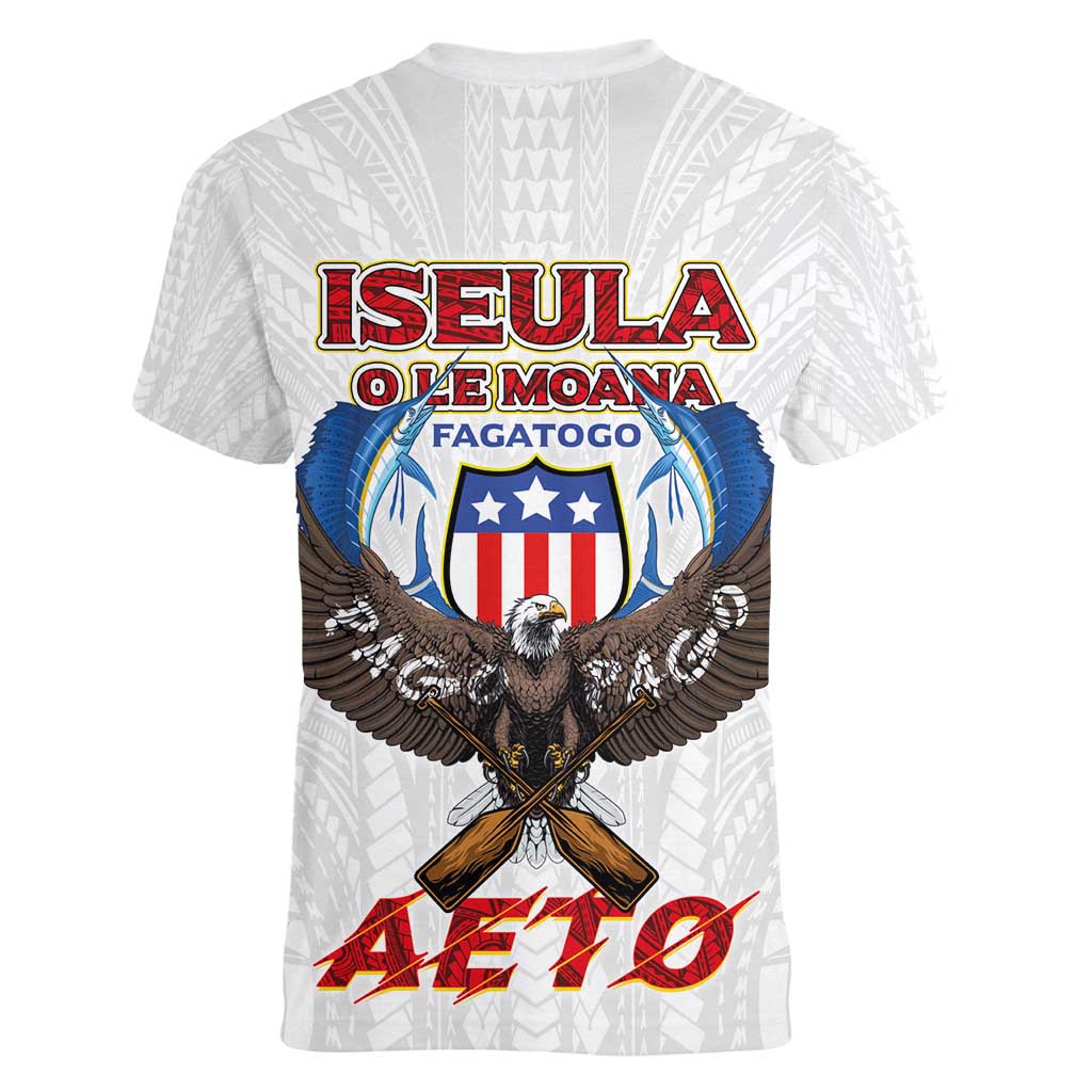 American Samoa Fautasi Women V-Neck T-Shirt Pago Pago Aeto and Iseula o le Moana of Fagatogo White Color LT03 - Polynesian Pride