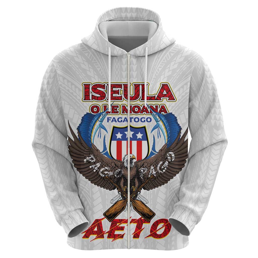 American Samoa Fautasi Zip Hoodie Pago Pago Aeto and Iseula o le Moana of Fagatogo White Color LT03 - Polynesian Pride