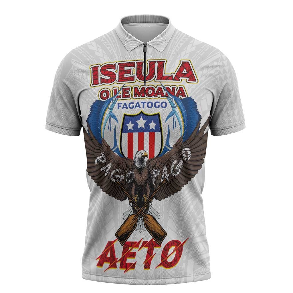 American Samoa Fautasi Zipper Polo Shirt Pago Pago Aeto and Iseula o le Moana of Fagatogo White Color LT03 White - Polynesian Pride