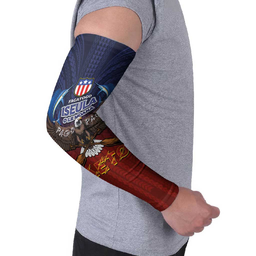 American Samoa Fautasi Arm Sleeves Pago Pago Aeto and Iseula o le Moana of Fagatogo Red-Blue LT03 - Polynesian Pride