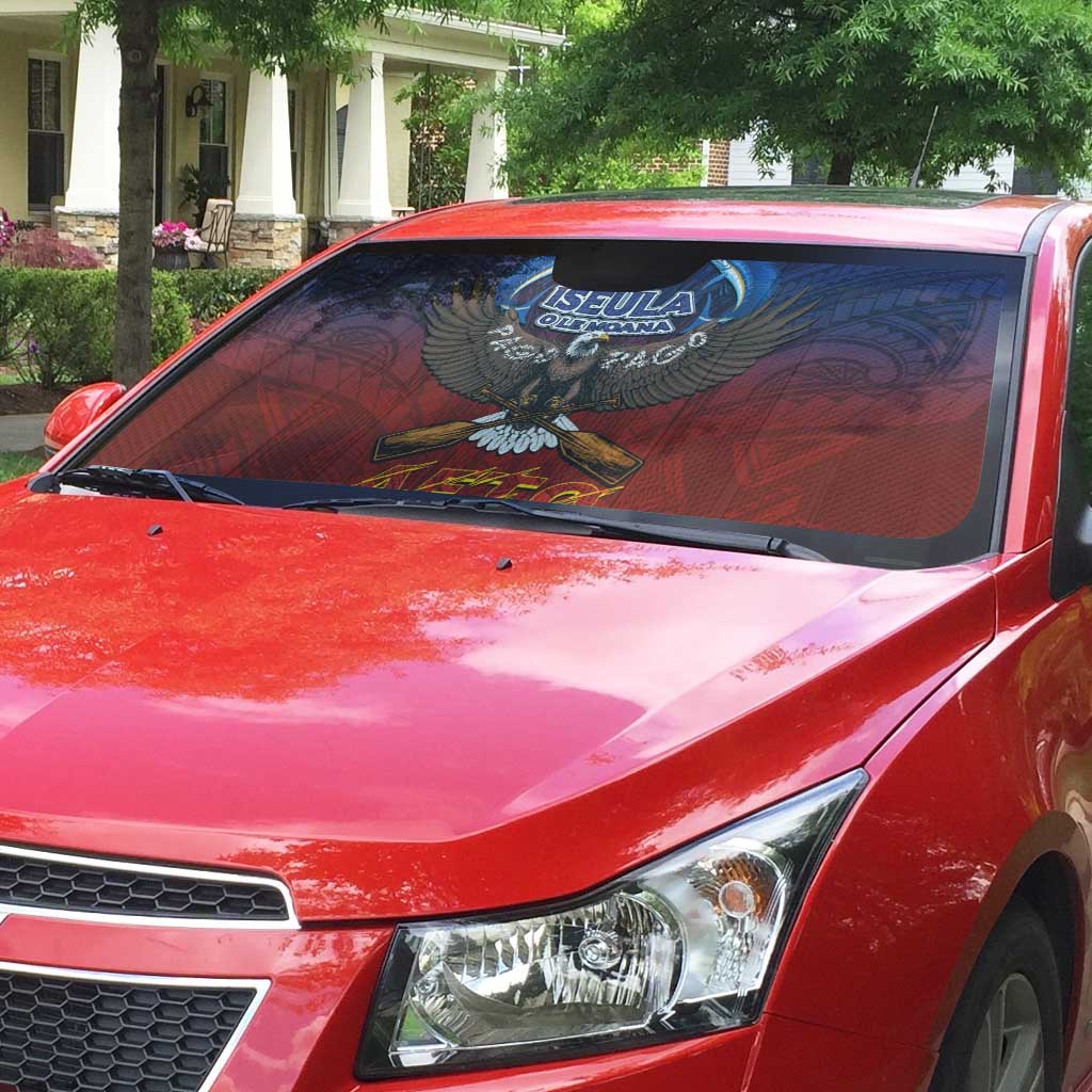 American Samoa Fautasi Auto Sun Shade Pago Pago Aeto and Iseula o le Moana of Fagatogo Red-Blue LT03 - Polynesian Pride