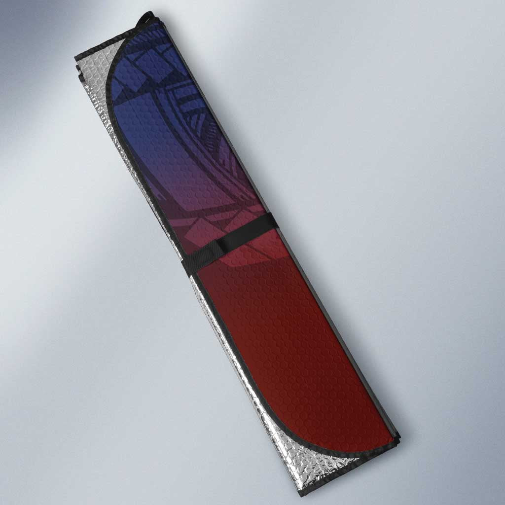 American Samoa Fautasi Auto Sun Shade Pago Pago Aeto and Iseula o le Moana of Fagatogo Red-Blue LT03 - Polynesian Pride