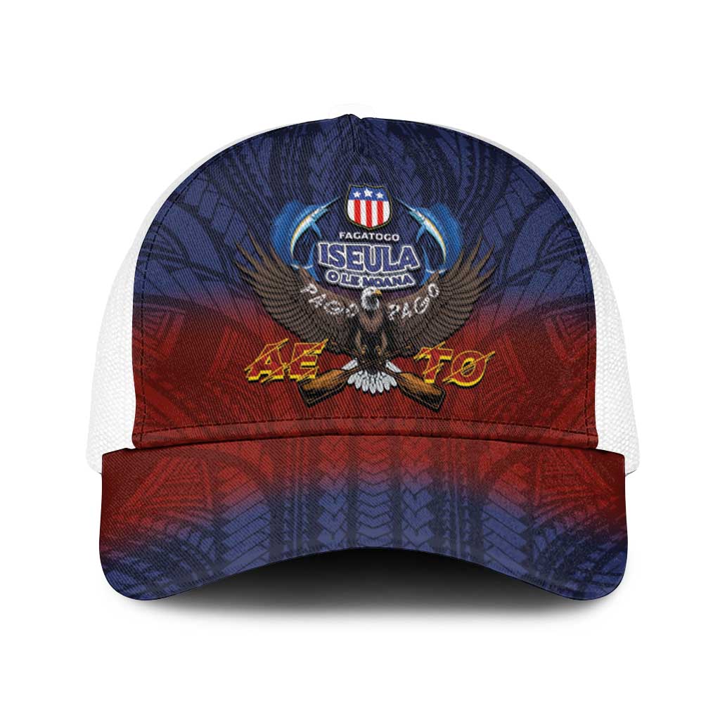 American Samoa Fautasi Baseball Net Cap Pago Pago Aeto and Iseula o le Moana of Fagatogo Red-Blue LT03 One Size White Blue - Polynesian Pride