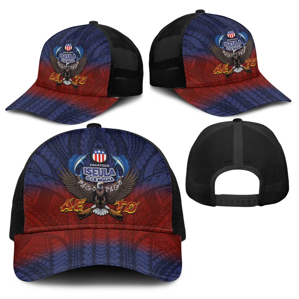 American Samoa Fautasi Baseball Net Cap Pago Pago Aeto and Iseula o le Moana of Fagatogo Red-Blue LT03 - Polynesian Pride