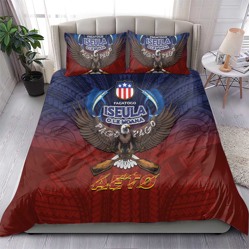 American Samoa Fautasi Bedding Set Pago Pago Aeto and Iseula o le Moana of Fagatogo Red-Blue LT03 - Polynesian Pride