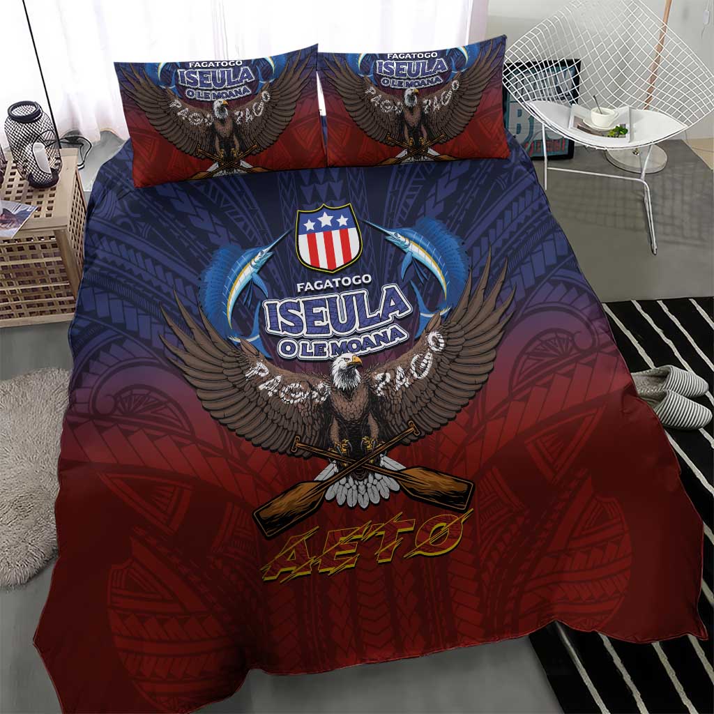 American Samoa Fautasi Bedding Set Pago Pago Aeto and Iseula o le Moana of Fagatogo Red-Blue LT03 - Polynesian Pride