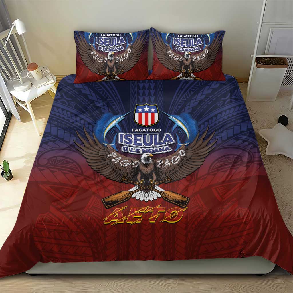 American Samoa Fautasi Bedding Set Pago Pago Aeto and Iseula o le Moana of Fagatogo Red-Blue LT03 - Polynesian Pride