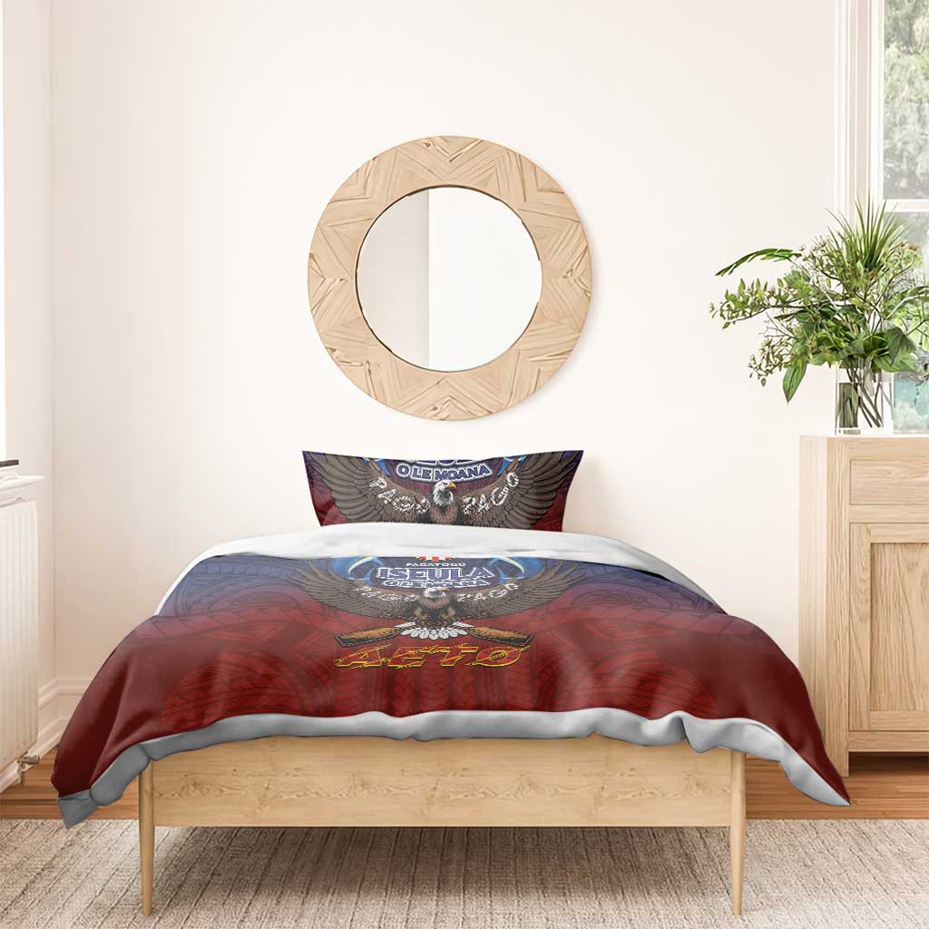American Samoa Fautasi Bedding Set Pago Pago Aeto and Iseula o le Moana of Fagatogo Red-Blue LT03 - Polynesian Pride