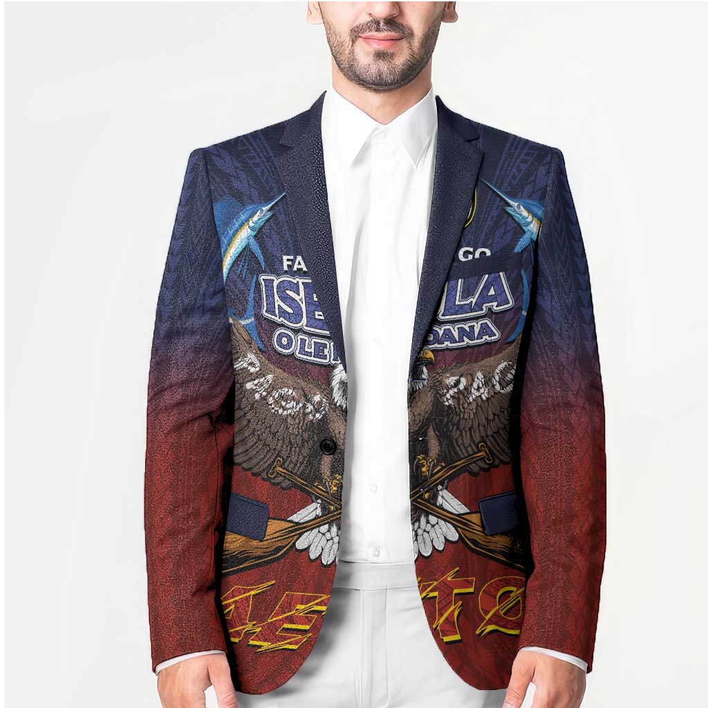 American Samoa Fautasi Blazer Pago Pago Aeto and Iseula o le Moana of Fagatogo Red-Blue LT03 - Polynesian Pride