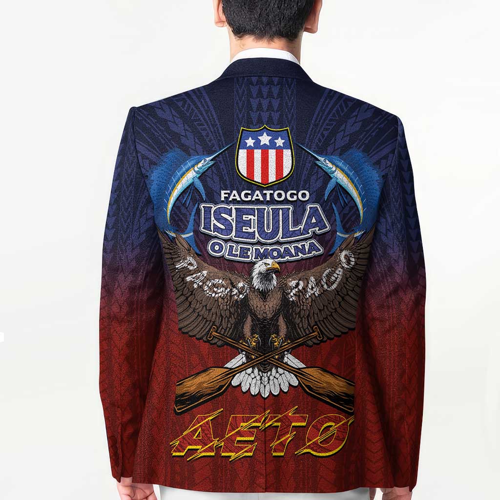 American Samoa Fautasi Blazer Pago Pago Aeto and Iseula o le Moana of Fagatogo Red-Blue LT03 - Polynesian Pride