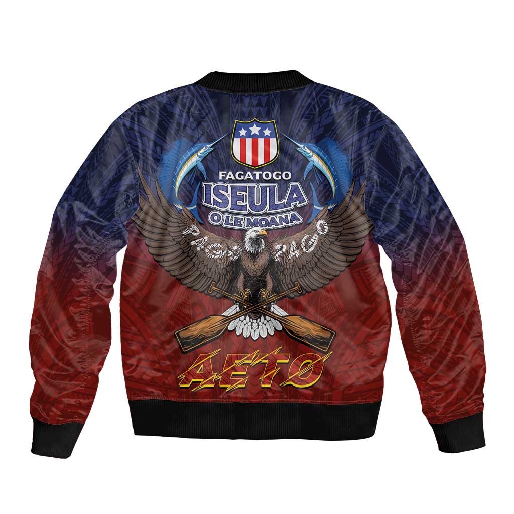 American Samoa Fautasi Bomber Jacket Pago Pago Aeto and Iseula o le Moana of Fagatogo Red-Blue LT03 - Polynesian Pride