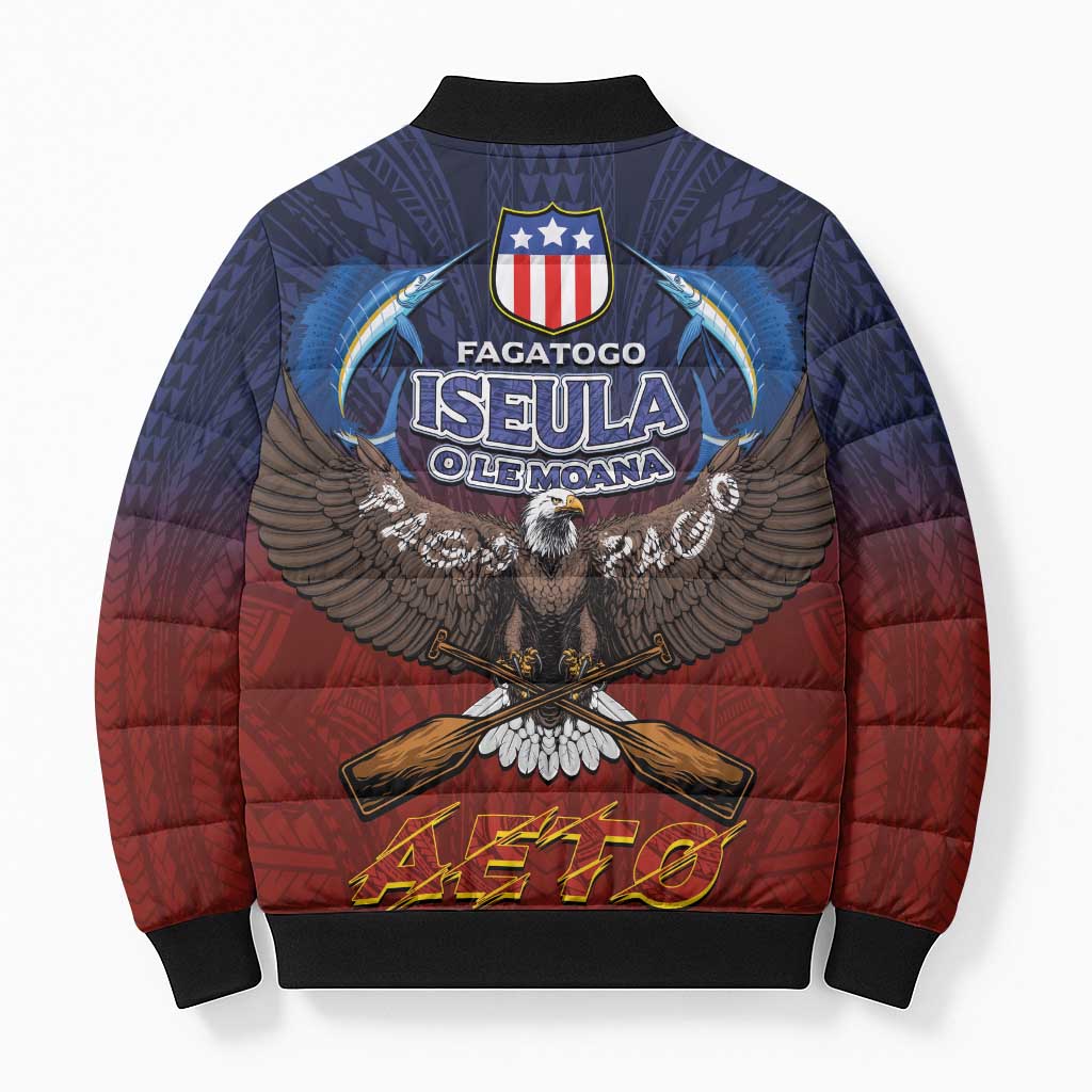 American Samoa Fautasi Bomber Puffer Jacket Pago Pago Aeto and Iseula o le Moana of Fagatogo Red-Blue LT03 - Polynesian Pride