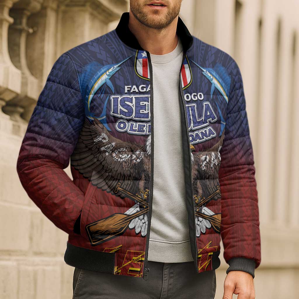 American Samoa Fautasi Bomber Puffer Jacket Pago Pago Aeto and Iseula o le Moana of Fagatogo Red-Blue LT03 - Polynesian Pride