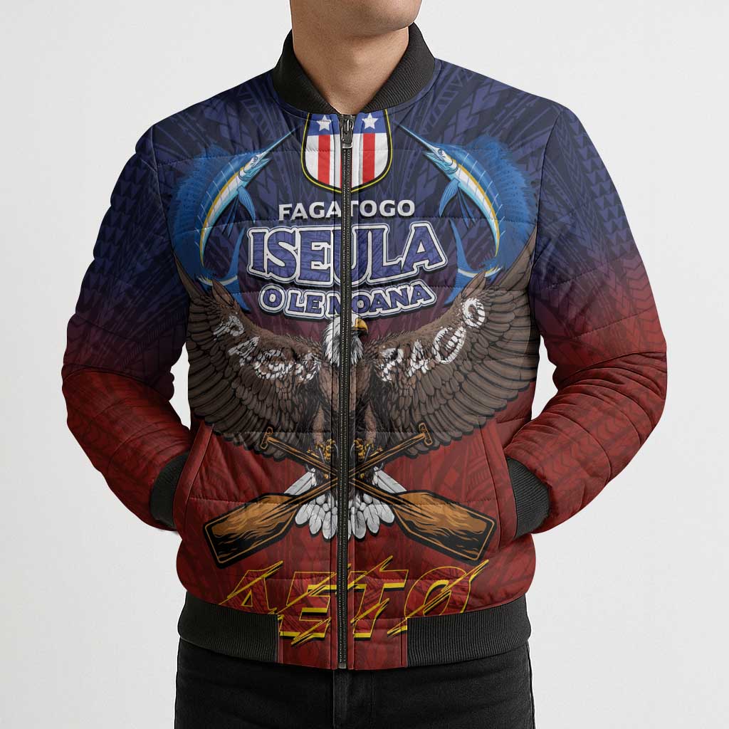 American Samoa Fautasi Bomber Puffer Jacket Pago Pago Aeto and Iseula o le Moana of Fagatogo Red-Blue LT03 - Polynesian Pride