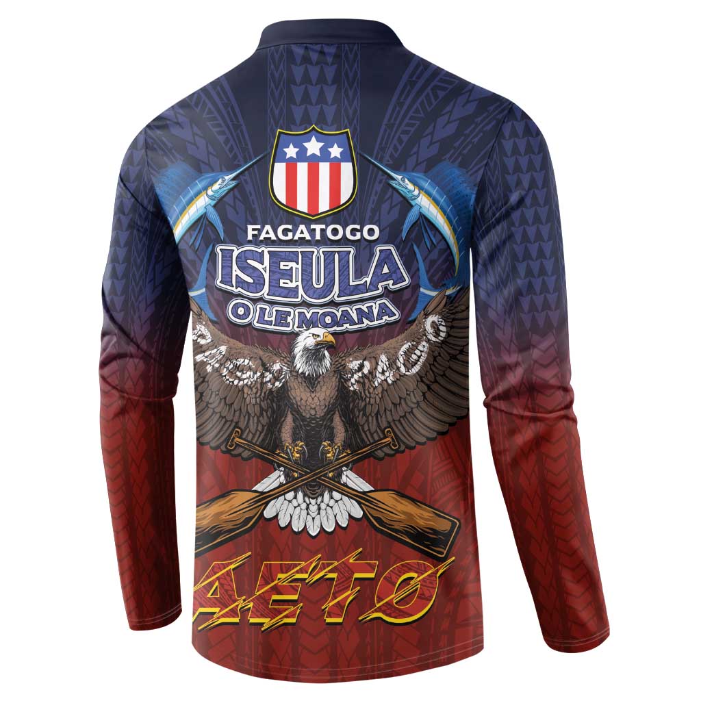 American Samoa Fautasi Button Sweatshirt Pago Pago Aeto and Iseula o le Moana of Fagatogo Red-Blue LT03 - Polynesian Pride