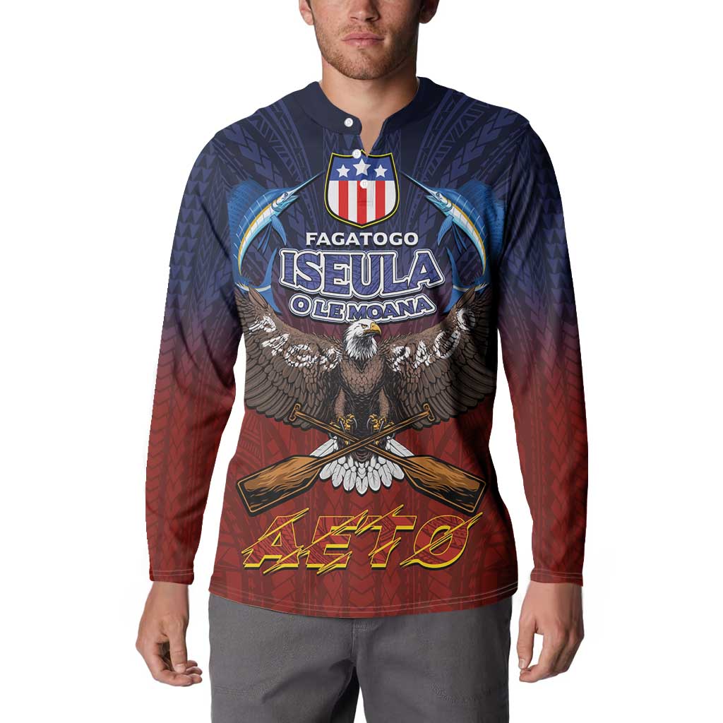 American Samoa Fautasi Button Sweatshirt Pago Pago Aeto and Iseula o le Moana of Fagatogo Red-Blue LT03 - Polynesian Pride