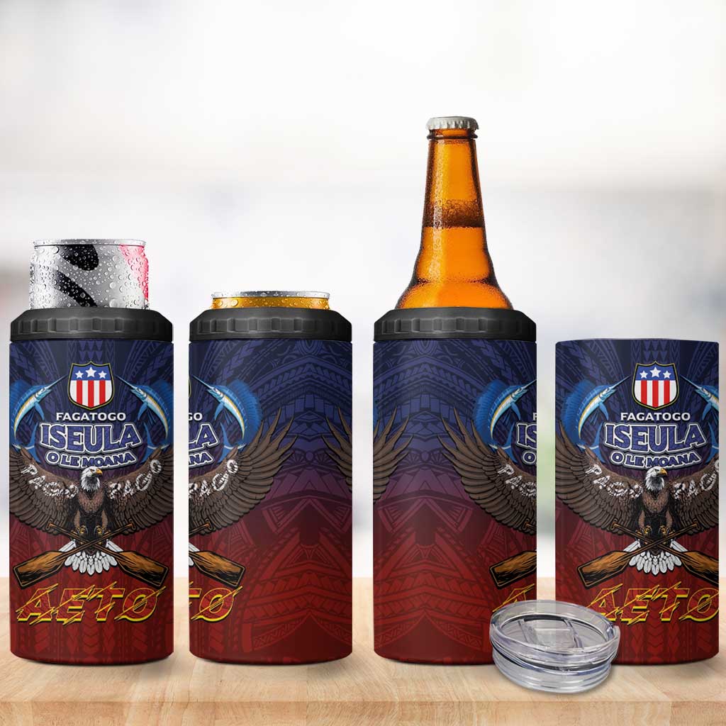 American Samoa Fautasi 4 in 1 Can Cooler Tumbler Pago Pago Aeto and Iseula o le Moana of Fagatogo Red-Blue LT03 - Polynesian Pride