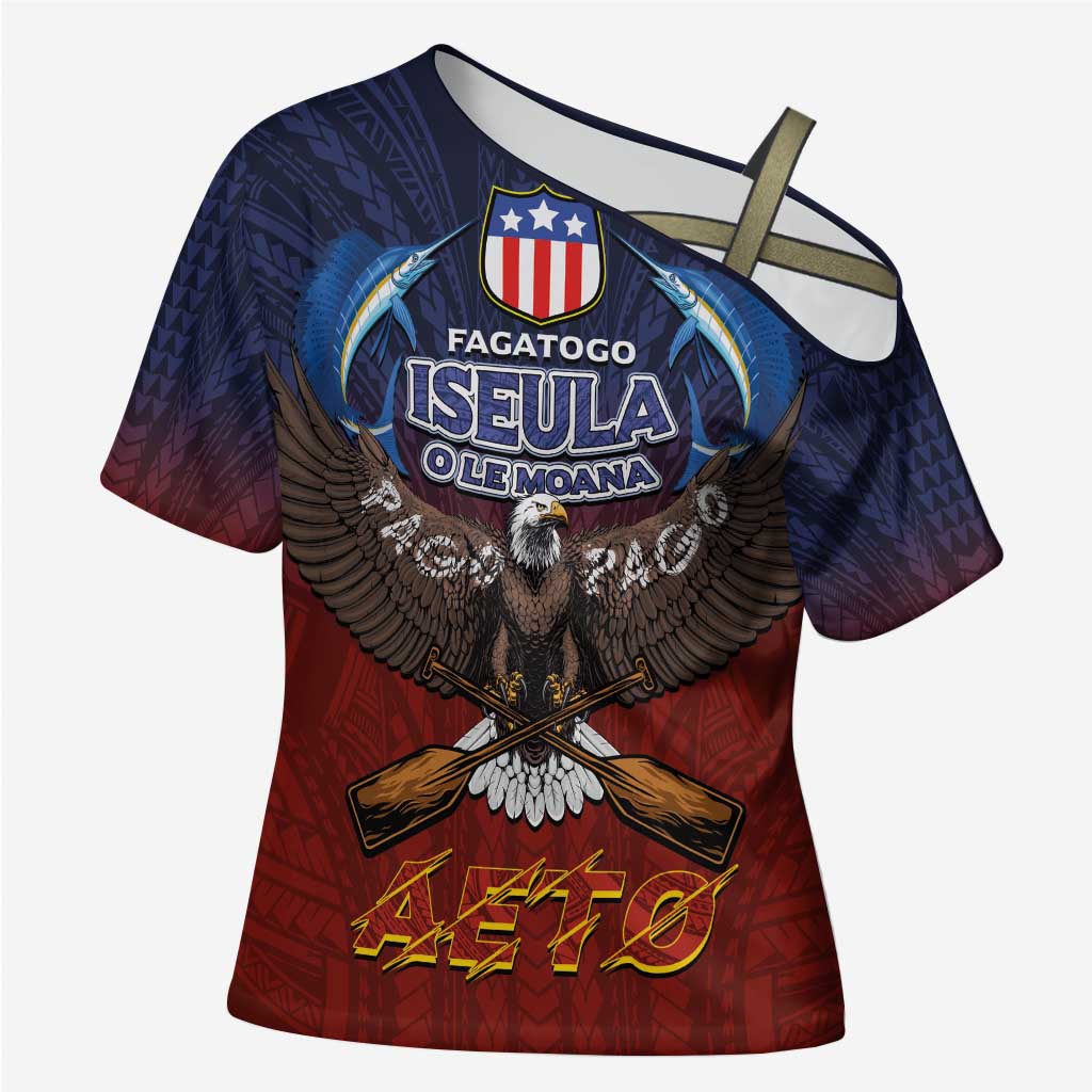 American Samoa Fautasi Cross Shoulder Shirt Pago Pago Aeto and Iseula o le Moana of Fagatogo Red-Blue LT03 Female Blue - Polynesian Pride