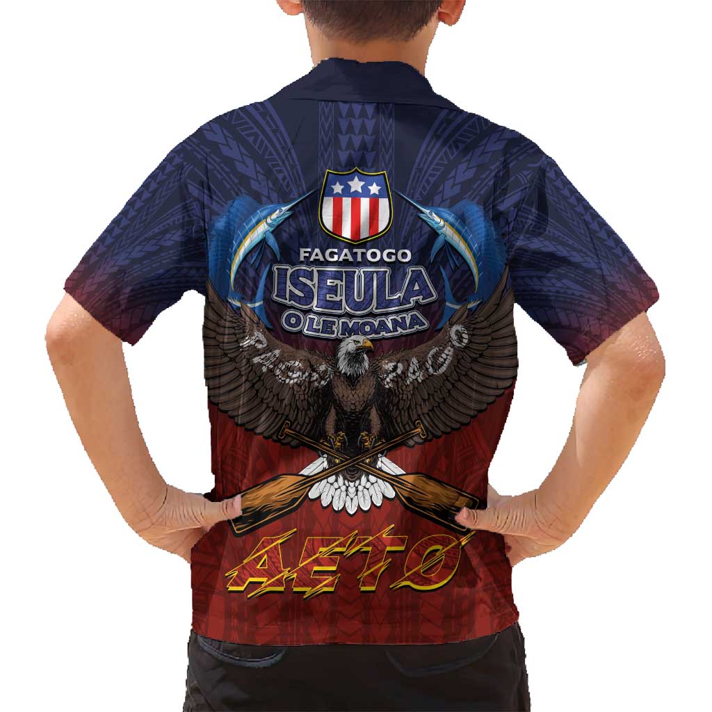 American Samoa Fautasi Family Matching Long Sleeve Bodycon Dress and Hawaiian Shirt Pago Pago Aeto and Iseula o le Moana of Fagatogo Red-Blue LT03 - Polynesian Pride