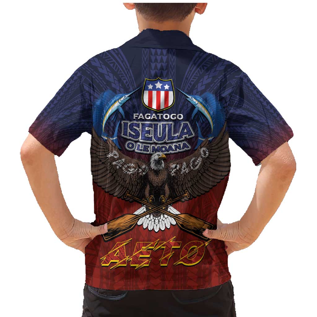 American Samoa Fautasi Family Matching Mermaid Dress and Hawaiian Shirt Pago Pago Aeto and Iseula o le Moana of Fagatogo Red-Blue LT03 - Polynesian Pride