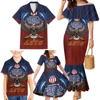 American Samoa Fautasi Family Matching Mermaid Dress and Hawaiian Shirt Pago Pago Aeto and Iseula o le Moana of Fagatogo Red-Blue LT03 - Polynesian Pride