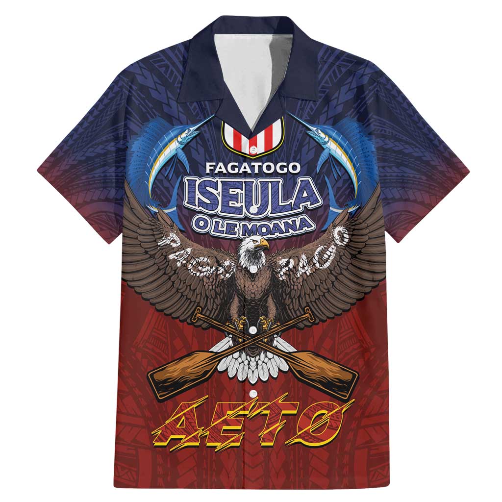 American Samoa Fautasi Family Matching Mermaid Dress and Hawaiian Shirt Pago Pago Aeto and Iseula o le Moana of Fagatogo Red-Blue LT03 Dad's Shirt - Short Sleeve Blue - Polynesian Pride