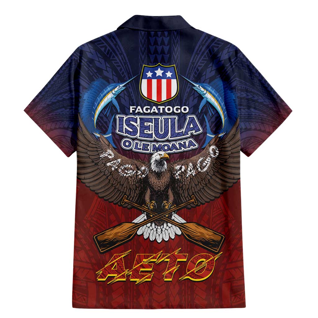 American Samoa Fautasi Family Matching Mermaid Dress and Hawaiian Shirt Pago Pago Aeto and Iseula o le Moana of Fagatogo Red-Blue LT03 - Polynesian Pride