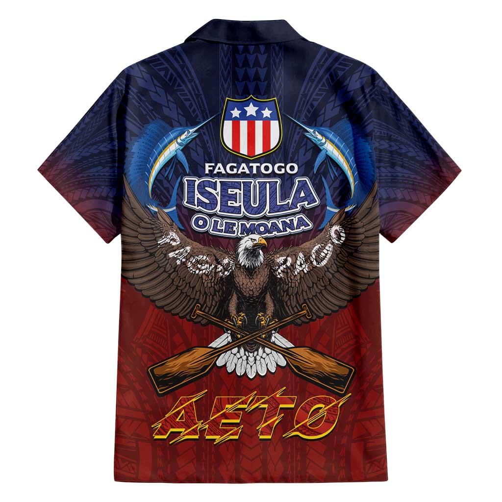 American Samoa Fautasi Family Matching Off Shoulder Short Dress and Hawaiian Shirt Pago Pago Aeto and Iseula o le Moana of Fagatogo Red-Blue LT03 - Polynesian Pride
