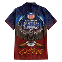 American Samoa Fautasi Family Matching Off Shoulder Short Dress and Hawaiian Shirt Pago Pago Aeto and Iseula o le Moana of Fagatogo Red-Blue LT03 - Polynesian Pride