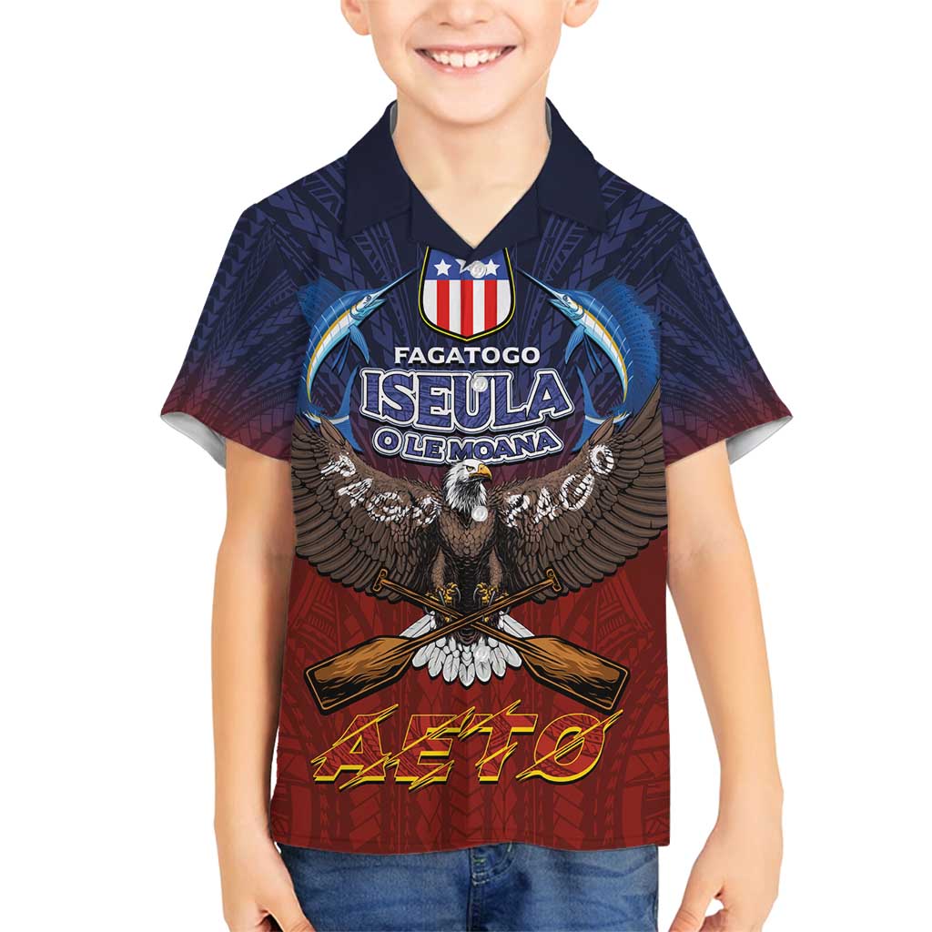 American Samoa Fautasi Family Matching Puletasi and Hawaiian Shirt Pago Pago Aeto and Iseula o le Moana of Fagatogo Red-Blue LT03 Son's Shirt Blue - Polynesian Pride