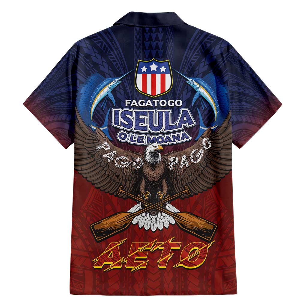 American Samoa Fautasi Family Matching Short Sleeve Bodycon Dress and Hawaiian Shirt Pago Pago Aeto and Iseula o le Moana of Fagatogo Red-Blue LT03 - Polynesian Pride