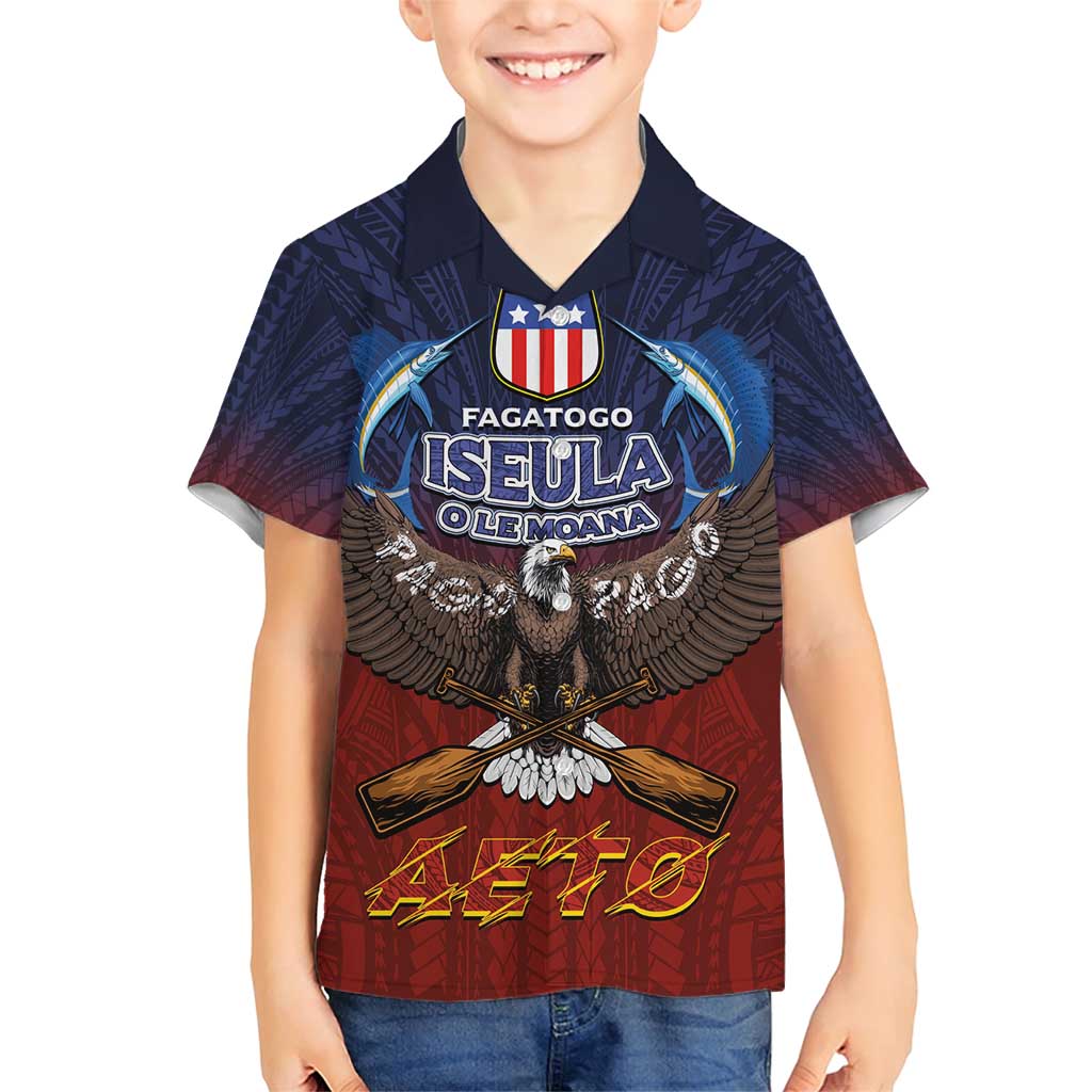 American Samoa Fautasi Family Matching Short Sleeve Bodycon Dress and Hawaiian Shirt Pago Pago Aeto and Iseula o le Moana of Fagatogo Red-Blue LT03 Son's Shirt Blue - Polynesian Pride