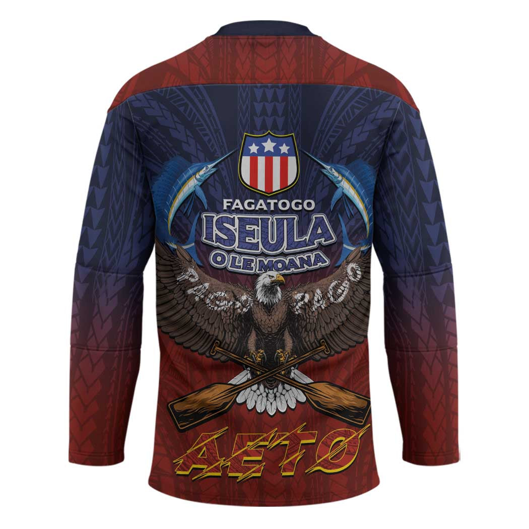 American Samoa Fautasi Hockey Jersey Pago Pago Aeto and Iseula o le Moana of Fagatogo Red-Blue LT03 - Polynesian Pride
