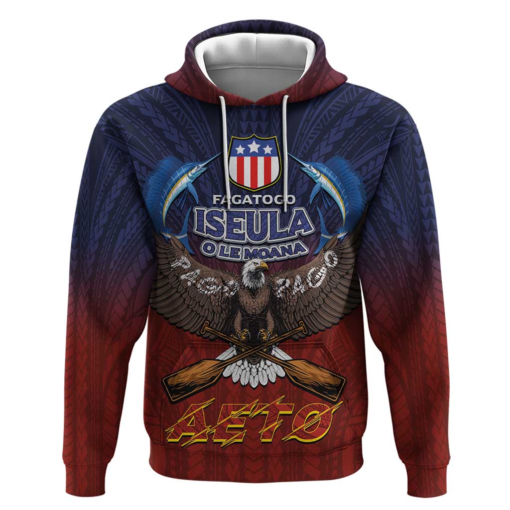 American Samoa Fautasi Hoodie Pago Pago Aeto and Iseula o le Moana of Fagatogo Red-Blue LT03 Pullover Hoodie Blue - Polynesian Pride