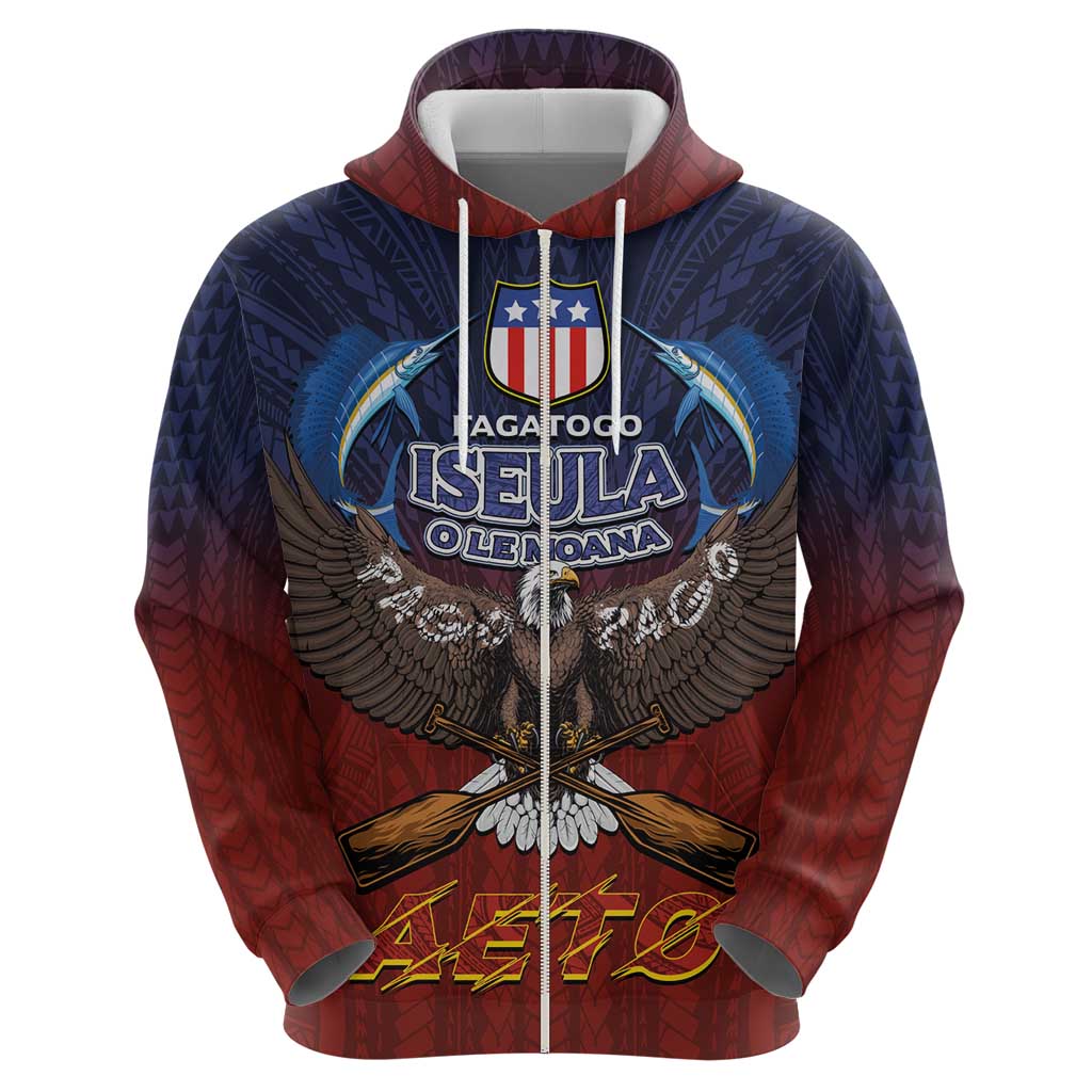 American Samoa Fautasi Hoodie Pago Pago Aeto and Iseula o le Moana of Fagatogo Red-Blue LT03 - Polynesian Pride