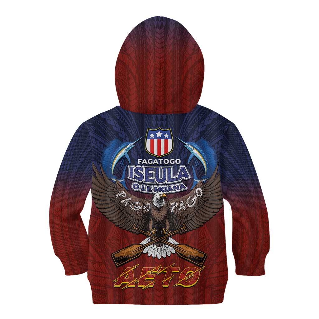American Samoa Fautasi Kid Hoodie Pago Pago Aeto and Iseula o le Moana of Fagatogo Red-Blue LT03 - Polynesian Pride