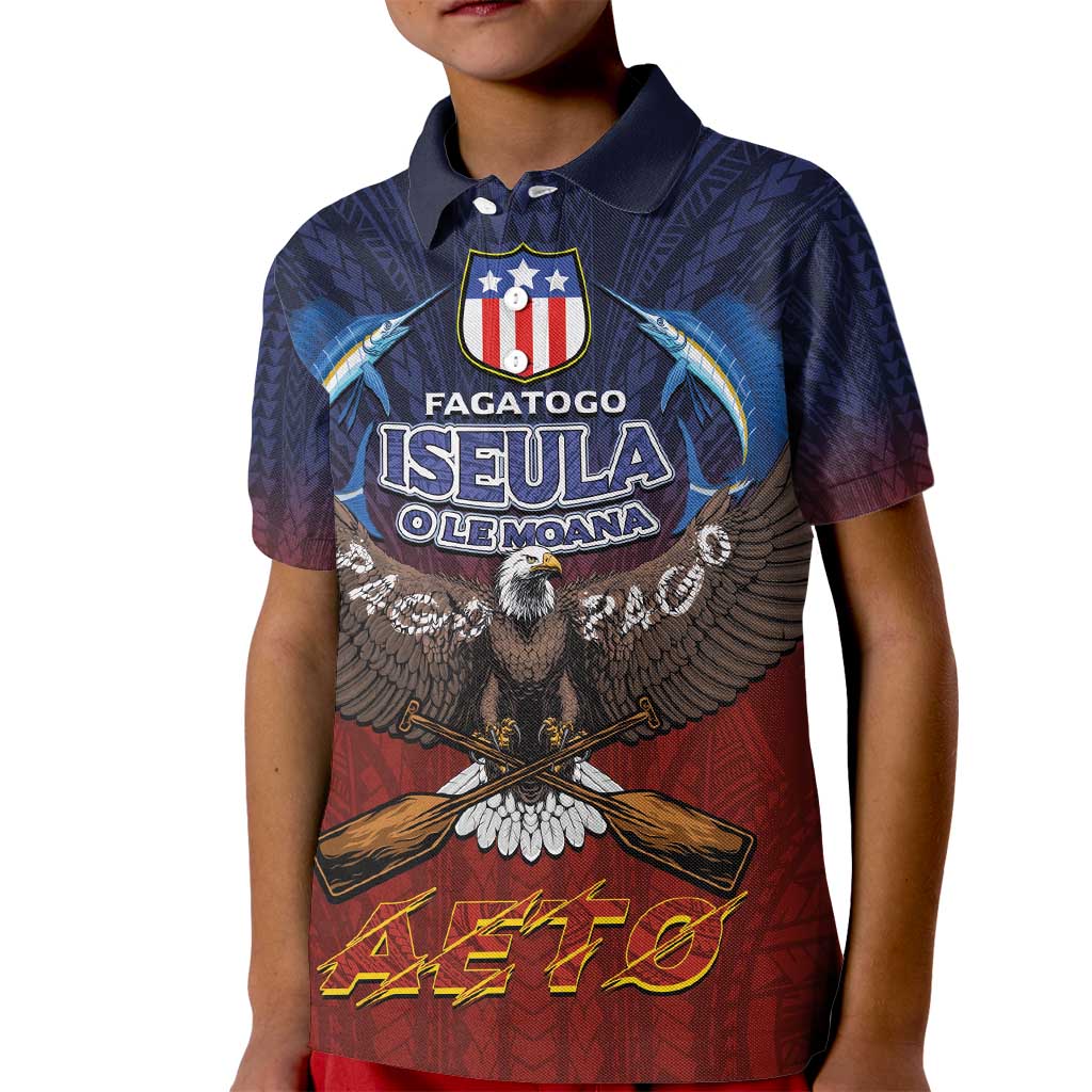 American Samoa Fautasi Kid Polo Shirt Pago Pago Aeto and Iseula o le Moana of Fagatogo Red-Blue LT03 Kid Blue - Polynesian Pride