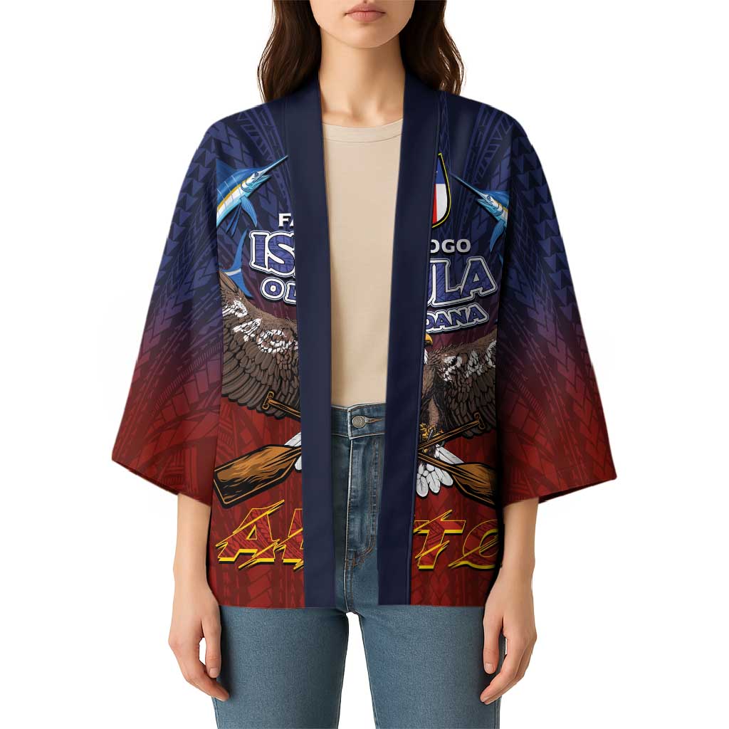 American Samoa Fautasi Kimono Pago Pago Aeto and Iseula o le Moana of Fagatogo Red-Blue LT03 - Polynesian Pride