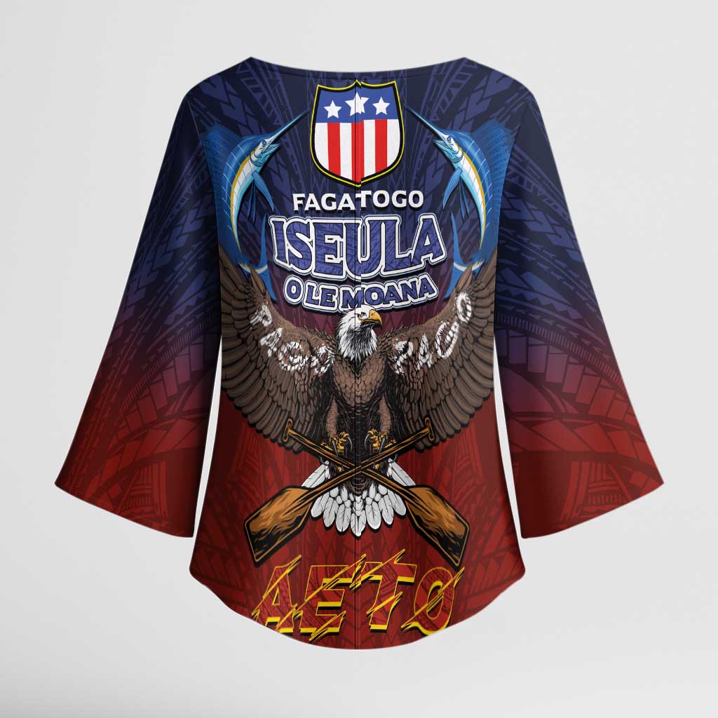 American Samoa Fautasi Kimono Sleeve Blouse Pago Pago Aeto and Iseula o le Moana of Fagatogo Red-Blue LT03 - Polynesian Pride