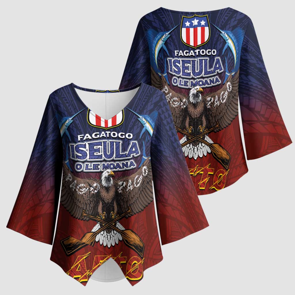 American Samoa Fautasi Kimono Sleeve Blouse Pago Pago Aeto and Iseula o le Moana of Fagatogo Red-Blue LT03 - Polynesian Pride