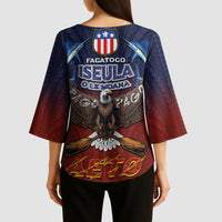 American Samoa Fautasi Kimono Sleeve Blouse Pago Pago Aeto and Iseula o le Moana of Fagatogo Red-Blue LT03 - Polynesian Pride