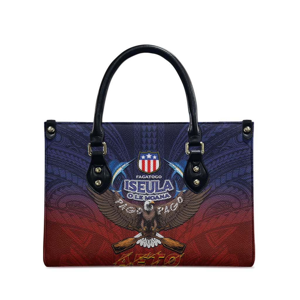 American Samoa Fautasi Leather Bag Pago Pago Aeto and Iseula o le Moana of Fagatogo Red-Blue LT03 - Polynesian Pride