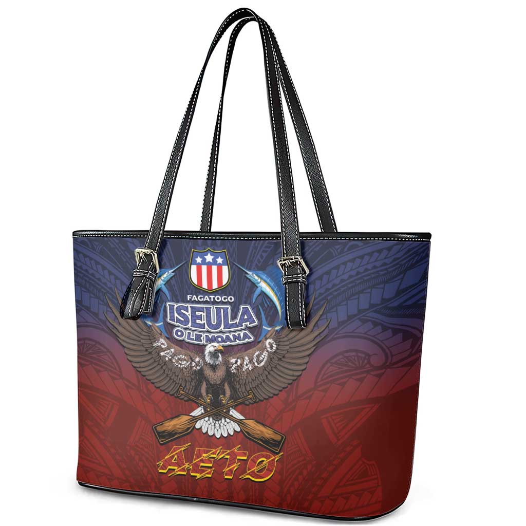 American Samoa Fautasi Leather Tote Bag Pago Pago Aeto and Iseula o le Moana of Fagatogo Red-Blue LT03 - Polynesian Pride