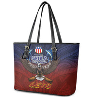 American Samoa Fautasi Leather Tote Bag Pago Pago Aeto and Iseula o le Moana of Fagatogo Red-Blue LT03 - Polynesian Pride